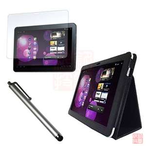 Black Leather Case+Stylus+Screen Protector for Samsung Galaxy Tab 10.1 