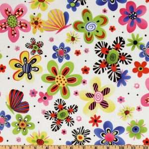  44 Wide Its A Party Flower Power White Fabric By The 