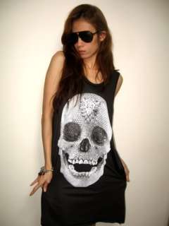 Diamond Skull Goth Punk Pop Art Rock T shirt Dress L  