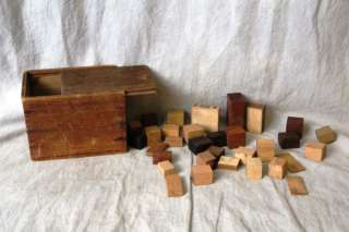 L166 ANTIQUE SLIDING LID SPICE BOX AND WOOD SAMPLE BLOCKS  