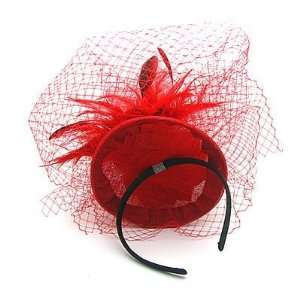 Newest red fascinator hats Party feather veil Hat,Headdress flower 