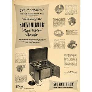  1948 Ad Brush Soundmirror Reel Tape Recorder Microphone 