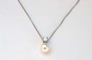 New Silver Cubic Zirconia Pearl Pendant Necklace 18  