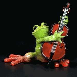   Bass Frog Playing Bass, 6 Inch Tall, Multi Colored