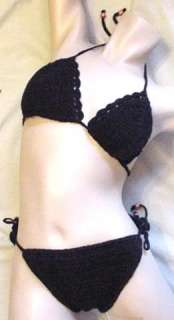 NWT Black Crochet String Bikini Swim Bathing Suit S or XS  