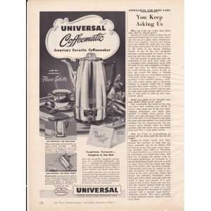 Universal Coffeematic Coffee Maker 1952 Original Vintage Advertisement