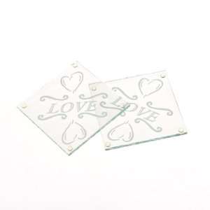  Artwedding Love and Heart Motif Square Glass Coasters (Set 