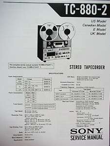 SONY TC 880 2 TAPE DECK SERVICE MANUAL 72 pages  