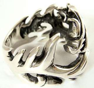 FLAME DRAGON TRIBAL TATTOO STERLING SILVER RING Sz 10  