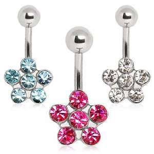  Stainless Steel Belly Button Ring Barbell with Daisy Flower Shaped 