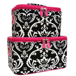 DAMASK BLACK AND PINK SET (2) Cosmetic Cases Luggage Tote MAKEUP