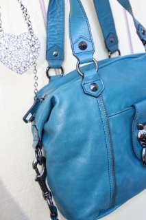   JOHNSON Leopard satchel purse handbag Turquoise bag studs $328  