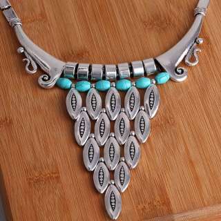 Tibet silver turquoise oval handcrafted collar necklace  