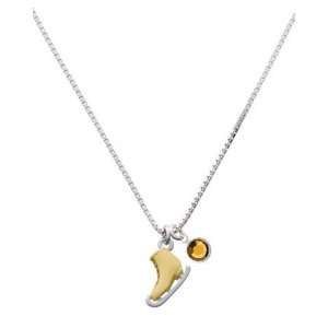   Ice Skate Charm Necklace with Topaz Swarovski Crystal Drop [Jewelry