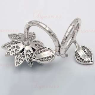 VAN CLEEF & ARPELS Lotus Flower 18k White Gold Pave Diamond Ring 