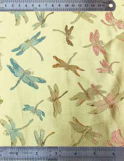 Light Gold Dragonfly CHINESE BROCADE FABRIC by YARD  