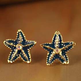   Vintage Blue Starfish Embedded Diamond Ocean Charming Earrings 5188