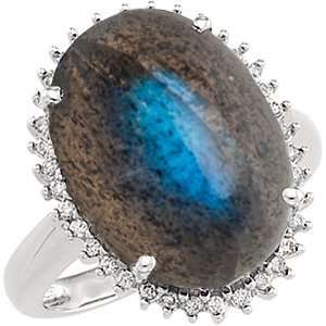   14k White Gold Labradorite Gemstone and Diamond Ring, Size 5 Jewelry