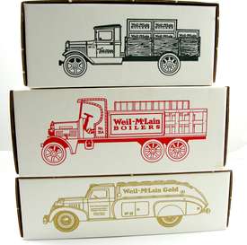 Set 3 Toy Truck Bank Weil McLain 1931 Hawkeye 1925 Kenworth 1939 