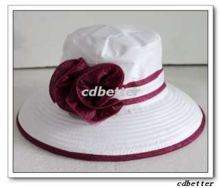 Womens CHURCH WEDDING White Wide Brim Elegant Hats Caps  