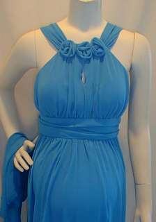 New Aqua 3 Roses Wedding Maternity Dress LARGE Formal  