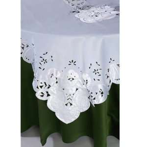  White Embroidered Cutwork Tablecloth 90 inch round