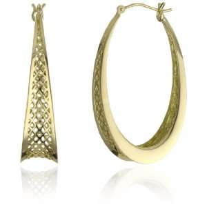  Ray Griffiths 18k Yellow Gold Oval Tapered Hoop Earrings Jewelry