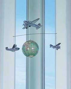 Around the World Airplane Globe Mobile Wood Hanging Aeromobile 