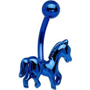  Blue Electro Titanium Noble Horse Belly Ring Jewelry