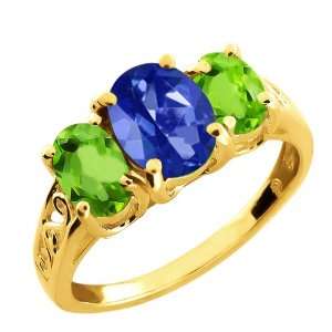   60 Ct Oval Sapphire Blue Mystic Topaz and Peridot 10k Yellow Gold Ring