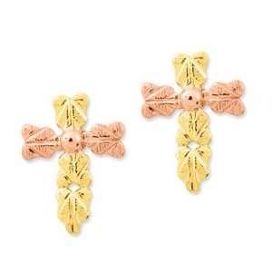    10k Tri color Black Hills Gold Cross Post Earrings Jewelry