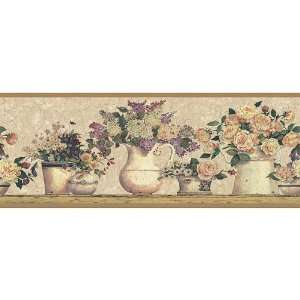  Tan Floral Vase Wallpaper Border