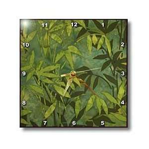    Emerald Bamboo Leaves Batik   10x10 Wall Clock