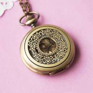 Romantic Pocket Watch Necklace   BONUS PACK with Baby Loves Pink Pin 