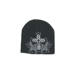 New Ski Snowboard Beanie Hat Black with White Cross and Gray Cross and 