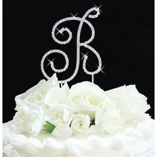 Full Crystal Monogram Wedding Cake Toppers Silver Initial Letter
