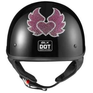  GLX DOT Half Motorcycle Helmet Swarovski Heart with Wings 